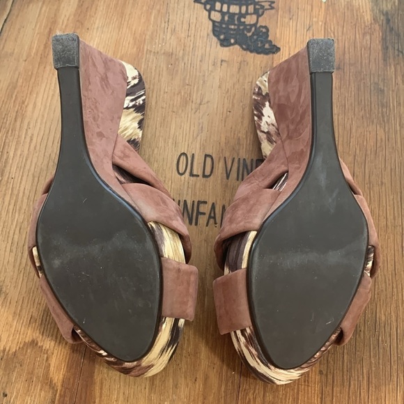 Via Spiga | Brown Suede Slip On Platform Heels 6.5 - Picture 13 of 17